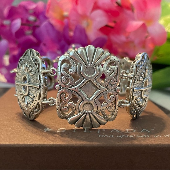 Silpada Sterling Silver Story Book Intricate Artisan Design Bracelet B2907 - Picture 1 of 15